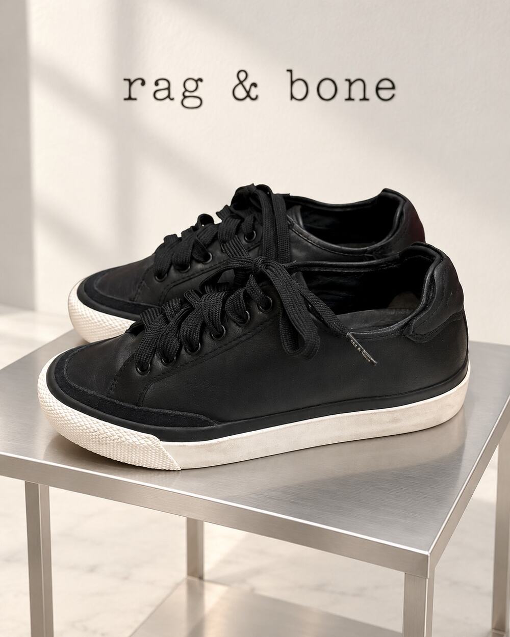 rag & bone RB Army Low Black Leather Sneakers Women’s 6 EU 36